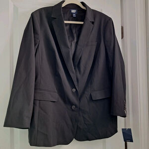 Lands End Wool Blend 2-Button Blazer Womens Plus Sz 20W Black Lined NWOT Career